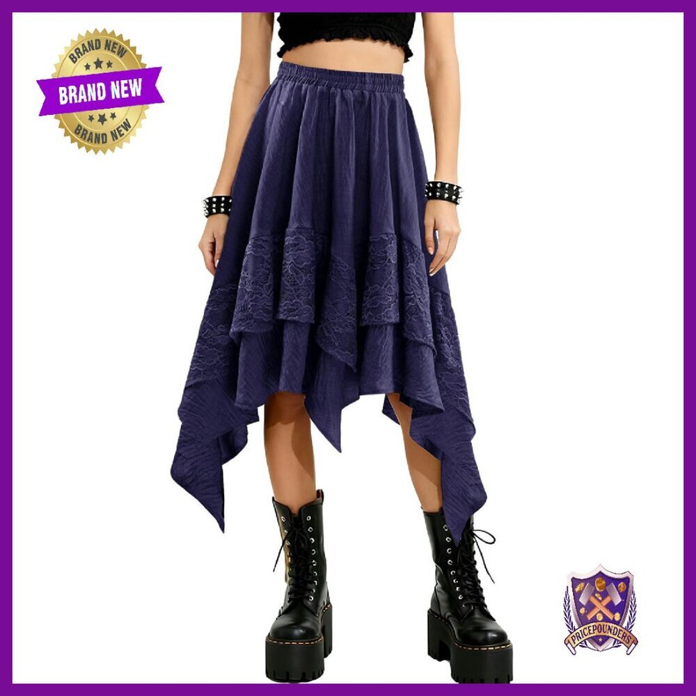 Renaissance Flowy Lace Tiered Asymmetrical Midi Skirt